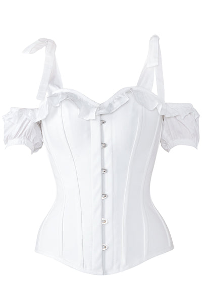 Bobin White Cotton Overbust Corset With Strap