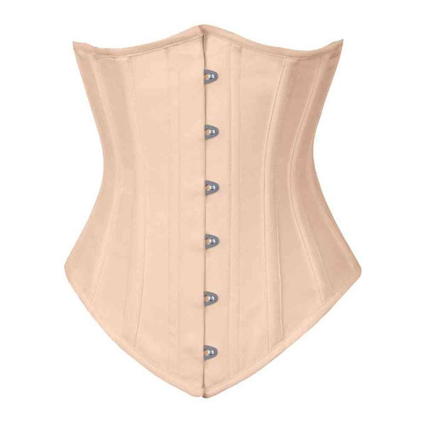 Rebic Steel Boned Long Underbust Beige Taffeta Corset